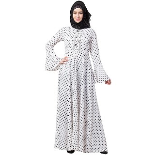 Polka dotted elegant dress abaya- White-Black